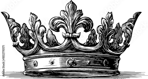 Elegant baroque crown ornament illustration for vintage design and decor