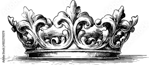 Ornate baroque crown ornament design for vintage decorations and historical themes