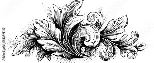 Intricate baroque floral design relief with ornate engraving for decorative use