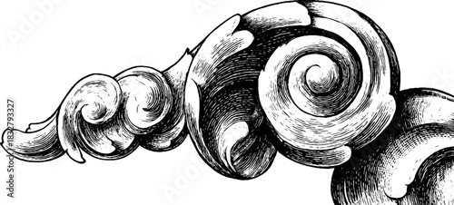 Intricately engraved baroque volute ornament design