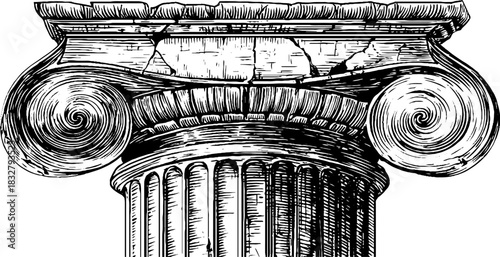 Classical architecture column capital engraving design for historical art and decor
