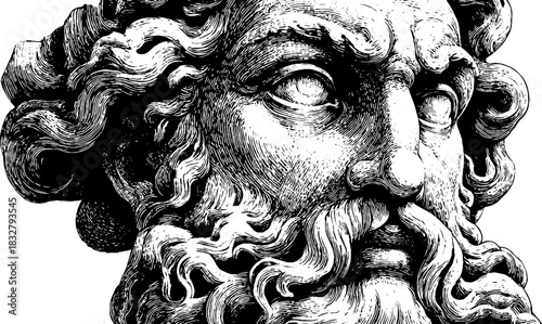 Classical bearded male with engraved decorative elements for vintage art design