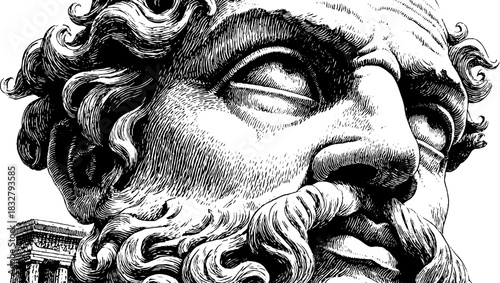 Classical bearded male portrait engraving - decorative vintage illustration for design