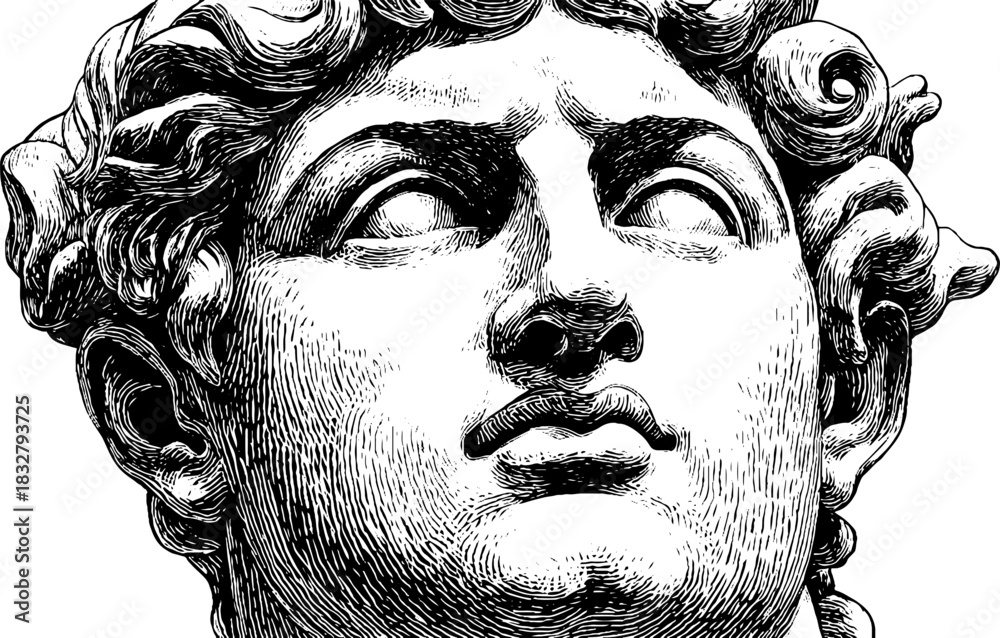 Fototapeta premium Classical male statue head engraving - vintage decorative art for design