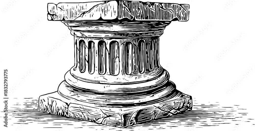 Fototapeta premium Engraved decorative classical pilaster base vintage sketch hand drawn engraving.