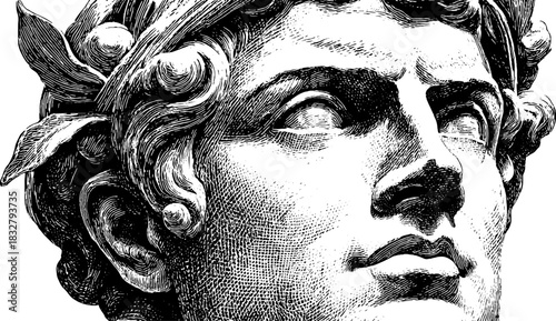 Classical male statue engraving - decorative antique art for design and print