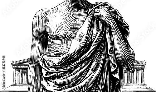 Classical marble statue engraving with decorative elements for artistic design