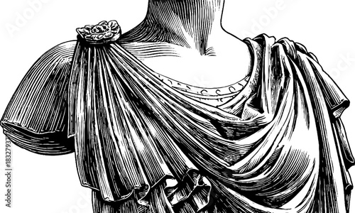 Engraved decorative illustration of classical marble statue design for historical art and decor