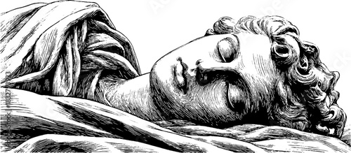 Vintage engraved illustration of classical statue head with elegant details