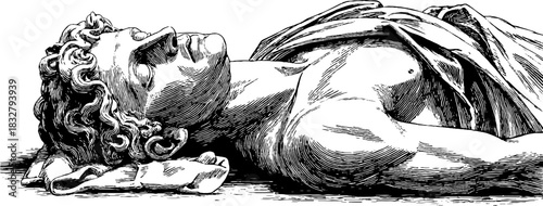 Classical statue engraving art with detailed decorative elements