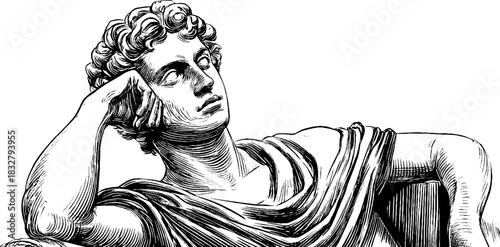 Decorative classical statue sketch engraving for retro design and art projects