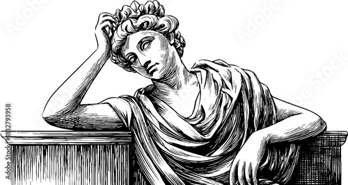 Classical statue decorative illustration engraved vintage sketch hand drawn engraving.
