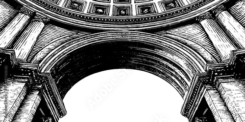 Classical vaulted ceiling design with intricate columns and arches engraving for art and architecture projects