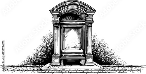 Classical wall niche decorative engraving – vintage architectural design for posters and interiors