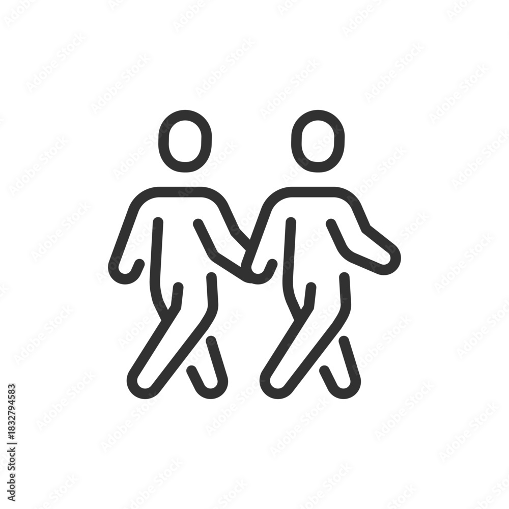Obraz premium Two people walking, linear icon. Partnership and teamwork concept. Line with editable stroke.