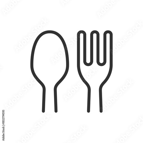 Spoon and fork, linear icon. Basic utensils for eating. Line with editable stroke.