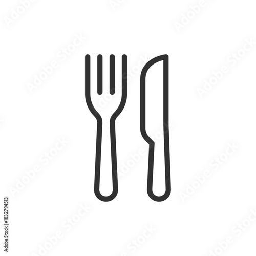 Fork and knife, linear icon. Basic cutlery set for meals. Line with editable stroke.
