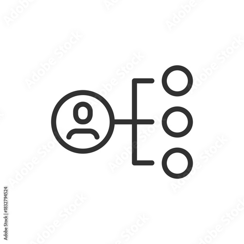 User with chart, linear icon. Person with organizational structure. Line with editable stroke.