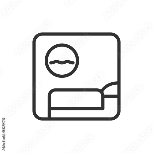Cabin bed, linear icon. Cruise ship room or travel accommodation. Line with editable stroke.