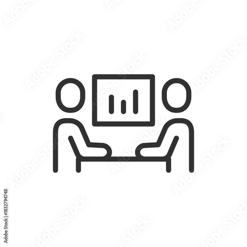 People at meeting table, linear icon. Business discussion or teamwork collaboration. Line with editable stroke.
