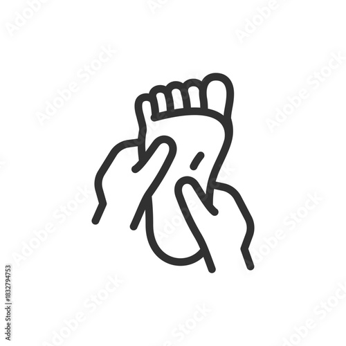 Foot massage, linear icon. Relaxation and reflexology therapy. Line with editable stroke.