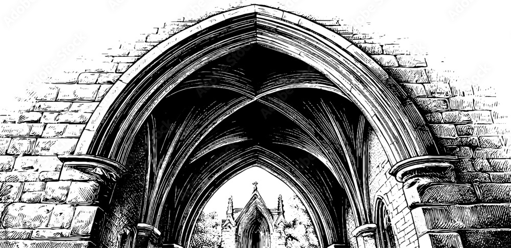 Fototapeta premium Gothic rib vault segment decorative design for architectural studies