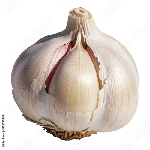 Single whole garlic bulb with cloves against a dark background
