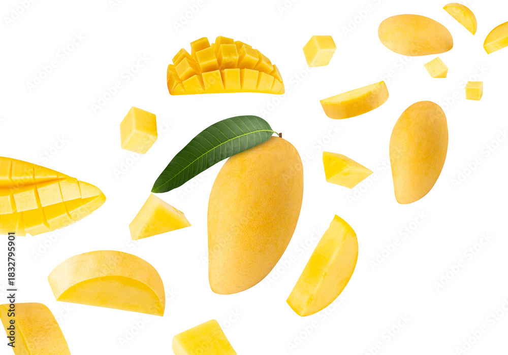 Fototapeta premium Falling Yellow Mango, Cutout, Full Depth of Field.