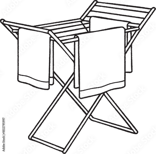 Folding drying rack with towels