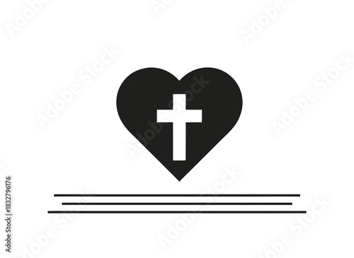 Christian Heart Symbol with Cross and Musical Notes Representing Faith and Harmony on Black Background