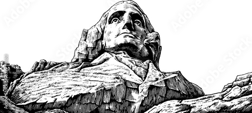 Engraved decorative illustration of mountain deity for design and art projects