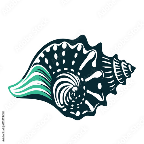 Teal and Black Seashell Graphic Icon