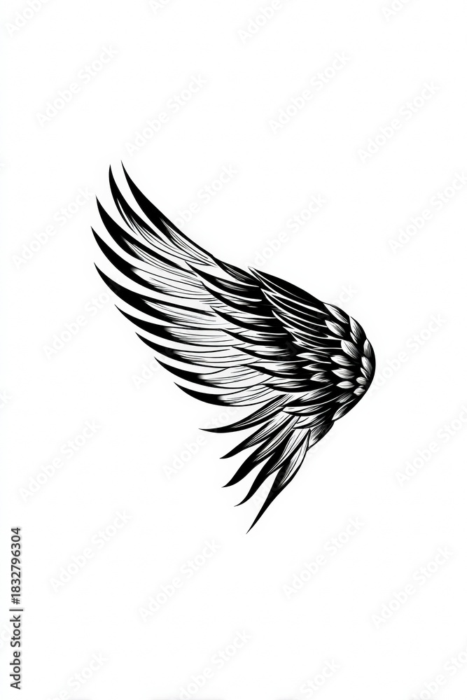 Fototapeta premium Detailed black and white wing design on white background