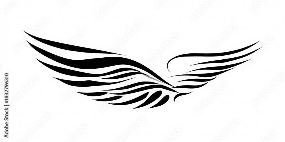 Fototapeta premium Abstract black wing tattoo design on white background