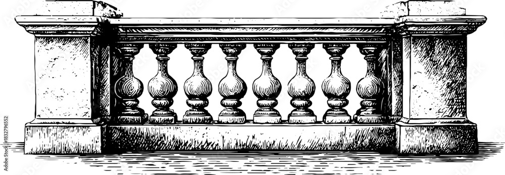 Fototapeta premium Renaissance balcony decorative design engraving - architectural heritage illustration for artistic projects