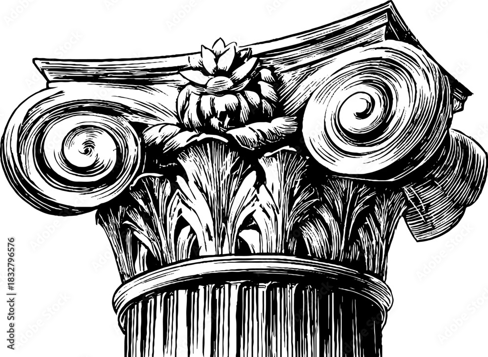 Fototapeta premium Intricate renaissance column capital engraving for decorative design and architectural study