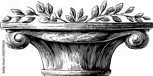 Decorative renaissance balcony sketch ornate engraving illustration vintage hand drawn.
