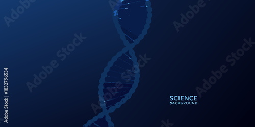 Abstract dna strand on dark blue background for science and technology