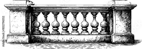 Renaissance balcony decorative design engraving - architectural heritage illustration for artistic projects