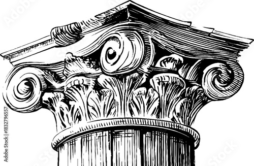 Renaissance column capital sketch – decorative hand drawn architectural design for historical art projects