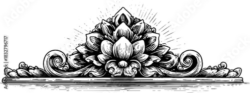 Renaissance facade ornament with floral engraving for decorative design