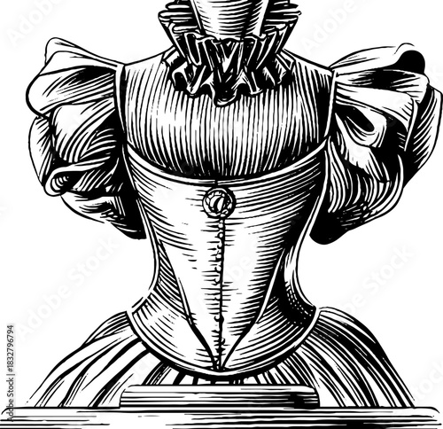 Elegant renaissance noblewoman - decorative engraving art for historical themed design