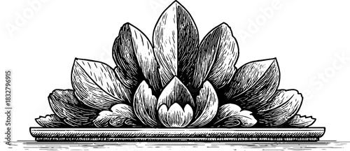 Renaissance pediment decorative design - engraved hand-drawn illustration for architectural elements