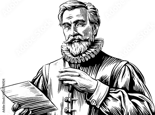 Decorative renaissance philosopher engraving for classic design projects