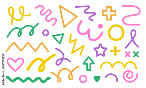 Set of minimalist hand-drawn abstract shapes with transparent background, graphic design elements, web patterns, creative projects, vector illustration
