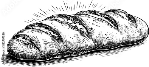 Rustic loaf of bread hand drawn engraved illustration for vintage decor and culinary art