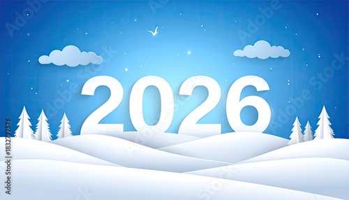 Winter landscape with 2026 year on a blue background