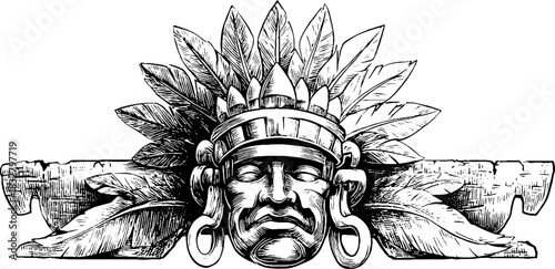 Intricate decorative engraving of a symbolic sun deity in vintage style for artistic designs