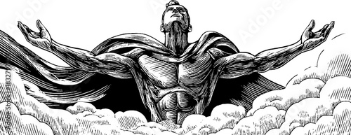 Symbolic sky guardian in decorative vintage engraving illustration - ideal for poster or card design