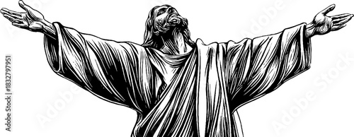 Allegorical figure with outstretched arms - vintage decorative illustration for design